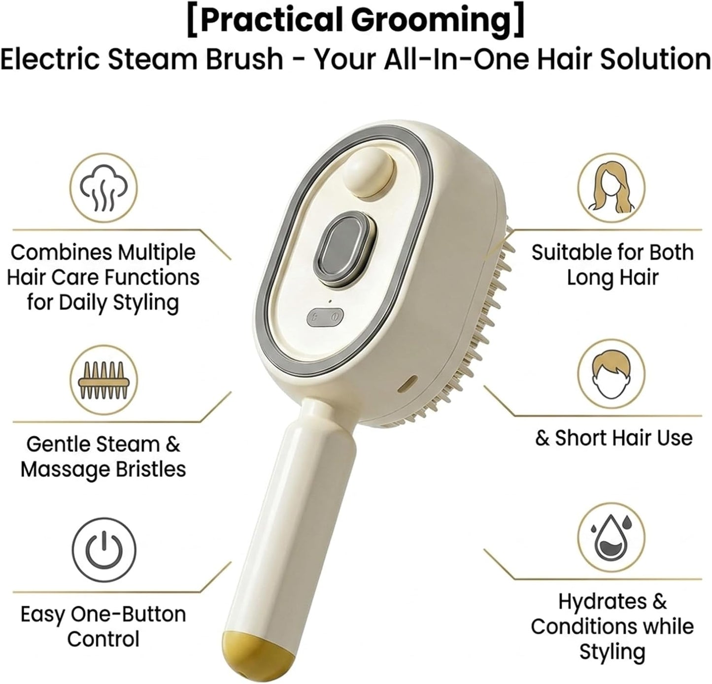 2026 New Electric Steam Brush, Electric Steam Brushs for Hair, Rechargeable Steam Hair Straightener with Water Spray, Detangling Steam Brush for Reduce Frizz, Nourishes Hairs (Beige Set)