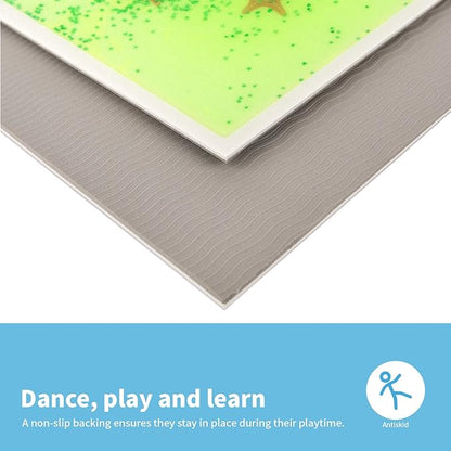 Art3d 4-Pack Liquid Sensory Floor Tiles, Colorful Liquid Fusion Senroy Dance Play Mat for Kids Toddler, 11.8"x11.8" Sea World