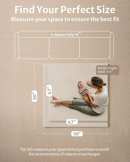 Blissful Diary Vegan Leather Baby Play Mat, 47x47 Thick Foam Cushioned & Waterproof Playpen Mat for Infants and Toddlers, Stylish and Just Wipe-Clean Playmat for Baby Play on Floor, Beige